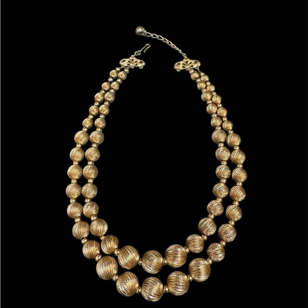 Napier gold tone vintage necklace double strand textured bead choker col…